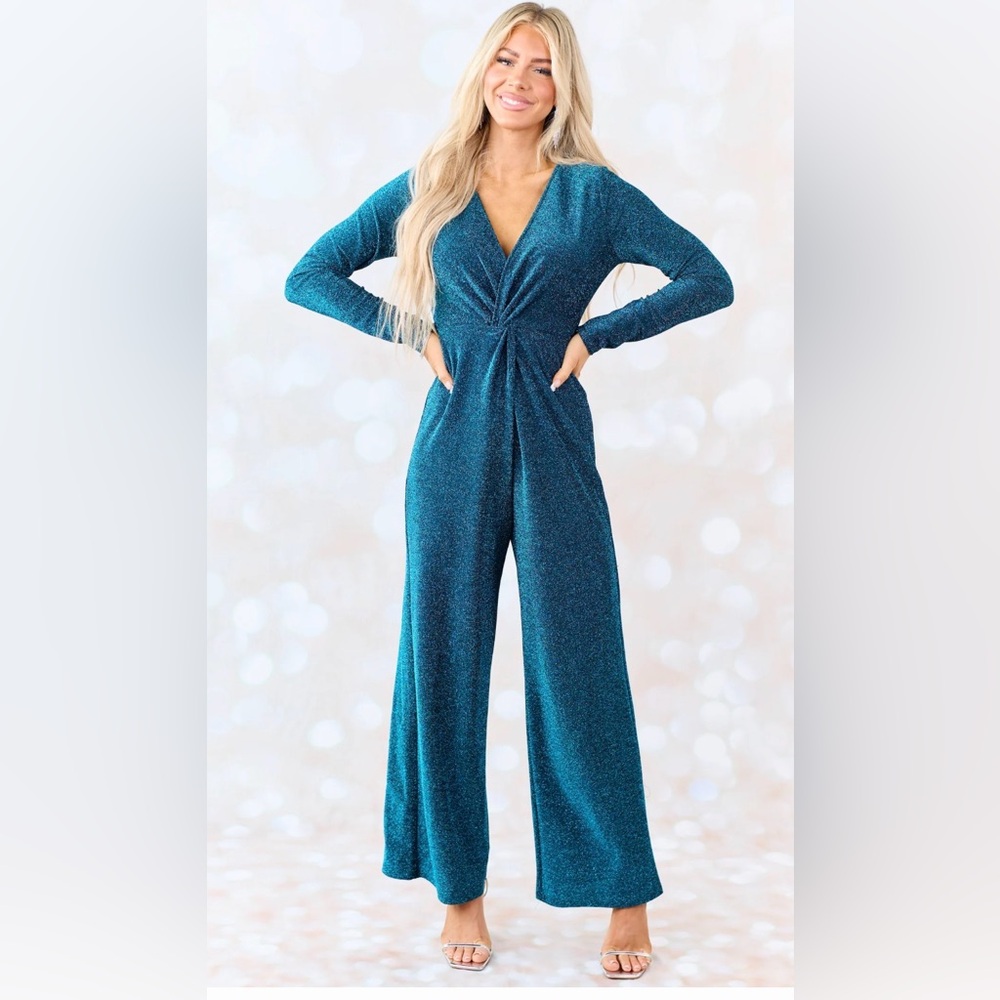 Sparkling Teal Long Sleeve Jumpsuit